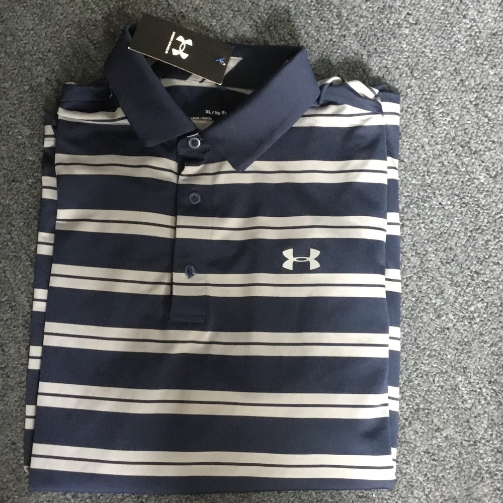 Under Armour Men's Polo in Navy and White Stripes - Picture 1 of 5